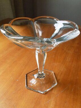 Vintage clear glass flower candy or relish dish with pedestal, Krys-tol